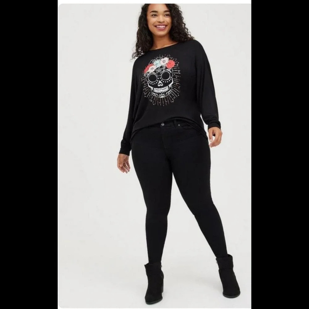 Torrid‎ Super Soft Skull Black Dolman Tee
